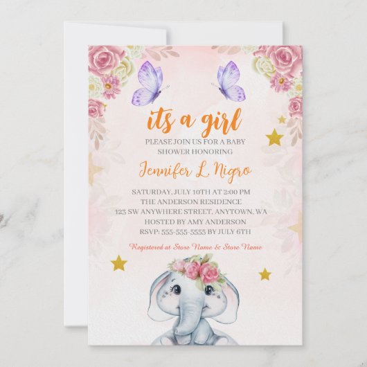 Roze Paarse Bloemenvlinder EN elophant Kaart (Voorkant)