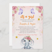 Roze Paarse Bloemenvlinder EN elophant Kaart (Voorkant / Achterkant)