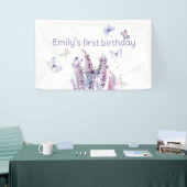 Roze paarse bloemenvlinder jarig spandoek (Beurs)