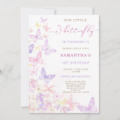 Roze Paarse Bloemenvlinder Verjaardag Kaart (Voorkant)