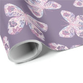 Roze Paarse bloemenvlinderpatroon Cadeaupapier (Rol Hoek)