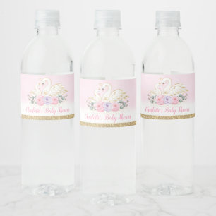 Roze Paarse Bloemenzwaan Prinses Baby shower Favor Waterfles Etiket