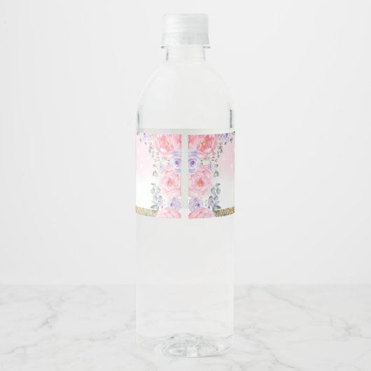 Roze Paarse Bloemenzwaan Prinses Baby shower Favor Waterfles Etiket (Achterkant)