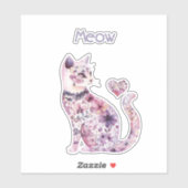 Roze Paarse Bloemhart Kat   Sticker (Vel)