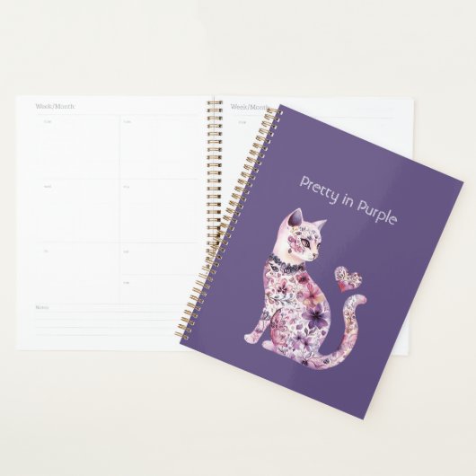 Roze Paarse Bloemhart Kat Verjaardag Planner (Display)