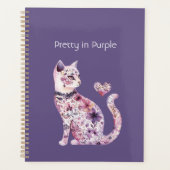 Roze Paarse Bloemhart Kat Verjaardag Planner (Voorkant)