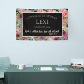 Roze Paarse Bloemige Afstudeer Christelijke Bijbel Spandoek (Beurs)