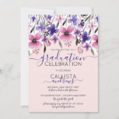 Roze Paarse Bloemige Aquarel Afsluitfeestje Kaart (Voorkant)