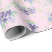 Roze Paarse Bloemige Bruiloft Feest Verjaardag Cad Cadeaupapier (Rol Hoek)