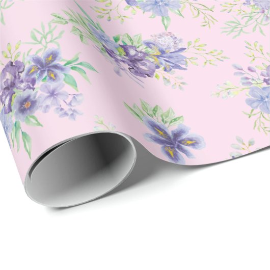 Roze Paarse Bloemige Bruiloft Verjaardag Cadeau vo Cadeaupapier (Rol Hoek)