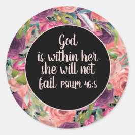 Roze Paarse Bloemige Christelijke Bijbel God in Ha Ronde Sticker