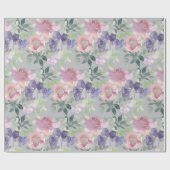 Roze Paarse Bloemige Grijze Achtergrond Cadeaupapier (Vlak)