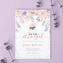 Roze Paarse Bloemige Lammetje Meisje Baby Shower