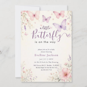 Roze Paarse Bloemige Lavendel Vlinder Baby Shower Kaart