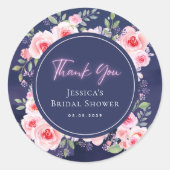 Roze & Paarse Bloemige Neon Bruidsfeest Bedankt Ronde Sticker (Voorkant)