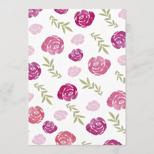  roze & Paarse bloemige Rozen bladeren bruiloft Menu (Achterkant)