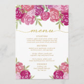 roze & Paarse bloemige Rozen bladeren bruiloft Menu (Voorkant)