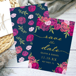  roze & Paarse bloemige Rozen bladeren bruiloft Save The Date