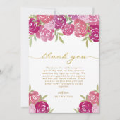 Roze & Paarse bloemige Rozen bladeren wit bruiloft Bedankkaart (Voorkant)