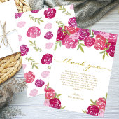 Roze & Paarse bloemige Rozen bladeren wit bruiloft Bedankkaart