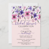 Roze Paarse Bloemige Waterverf Bruidsdouche Kaart (Voorkant)