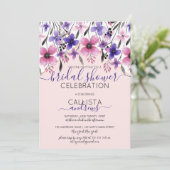 Roze Paarse Bloemige Waterverf Bruidsdouche Kaart (Staand voorkant)