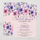 Roze Paarse Bloemige Waterverf Bruidsdouche Kaart (Voorkant / Achterkant)