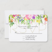 Roze Paarse Bloemige Waterverf Goud Glans RSVP (Voorkant)