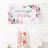 Roze paarse bloemige waterverf vlinder spandoek (Insitu)