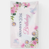 Roze paarse bloemige waterverf vlinder spandoek (Verticaal)