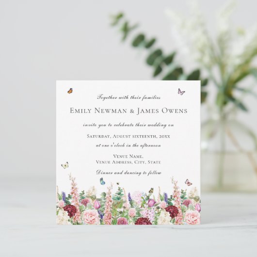 Roze paarse bloemknoppen | Square Wedding Kaart (Staand voorkant)