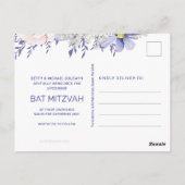 Roze Paarse Bloemknuppel Mitswa Save the Date Briefkaart (Achterkant)