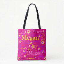 Roze paarse bloemnaam Megan art canvas tas