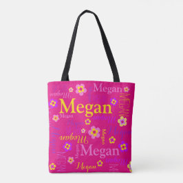 Roze paarse bloemnaam Megan art canvas tas
