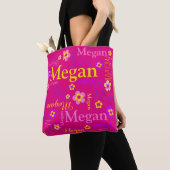 Roze paarse bloemnaam Megan art canvas tas (Dichtbij)