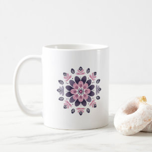 Roze & Paarse Bloemrijke Mandala - Scandinavisch Koffiemok