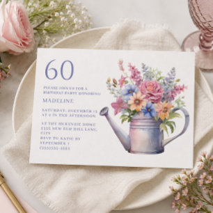 Roze Paarse Bloemrijke Tuin 60e Verjaardag Kaart