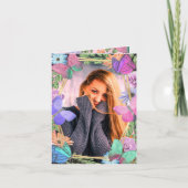  roze Paarse bloemvlinder Verjaardagsfoto (Voorkant)