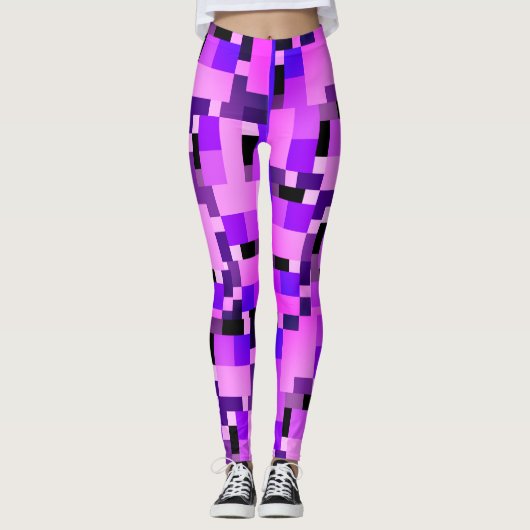 Roze paarse blokjes leggings (Voorkant)