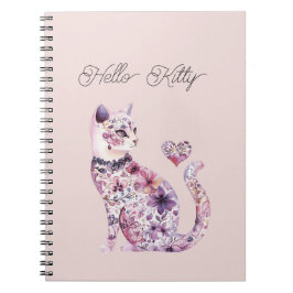 Roze Paarse Blos Bloemen Hart Liefde Kat Notitieboek