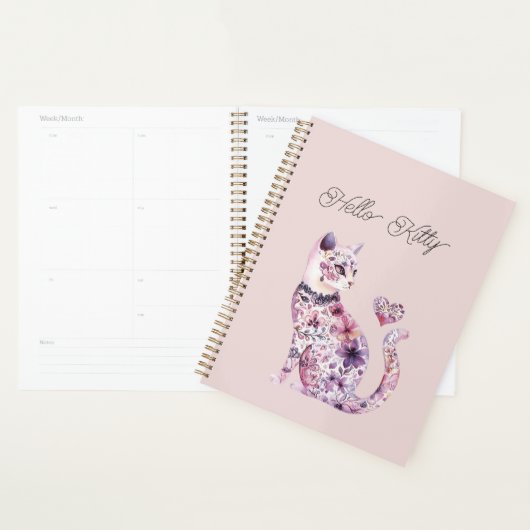 Roze Paarse Blos Bloemen Hart Liefde Kat  Planner (Display)