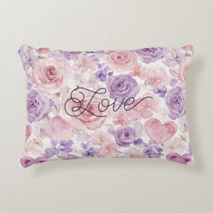 Roze Paarse Blos Bloemen Harten  Accent Kussen