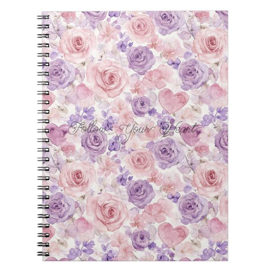 Roze Paarse Blos Bloemen Harten Notitieboek (Voorkant)