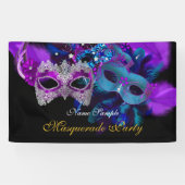 Roze Paarse Blue Masks Masquerade Party Spandoek (Horizontaal)