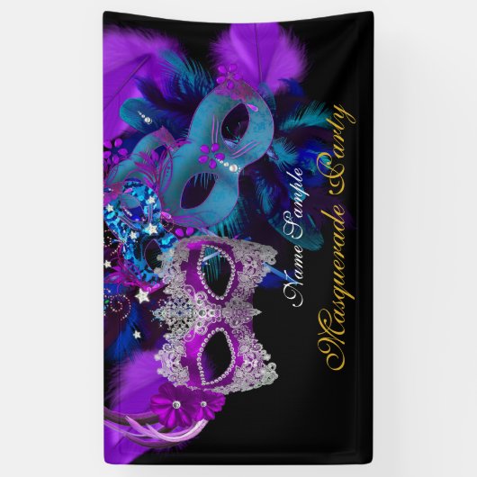 Roze Paarse Blue Masks Masquerade Party Spandoek (Verticaal)