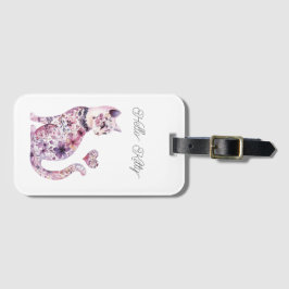 Roze Paarse Blush Bloemen Hart Liefde Kat Verjaard Bagagelabel