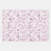 Roze Paarse Blush Bloemen Harten Bruiloft Inpakpapier Vel (Voorkant 2)