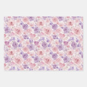 Roze Paarse Blush Bloemen Harten Bruiloft Inpakpapier Vel (Voorkant)