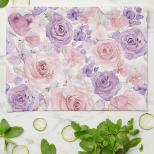 Roze Paarse Blush Bloemen Harten Theedoek