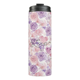 Roze Paarse Blush Bloemen Harten Thermosbeker
